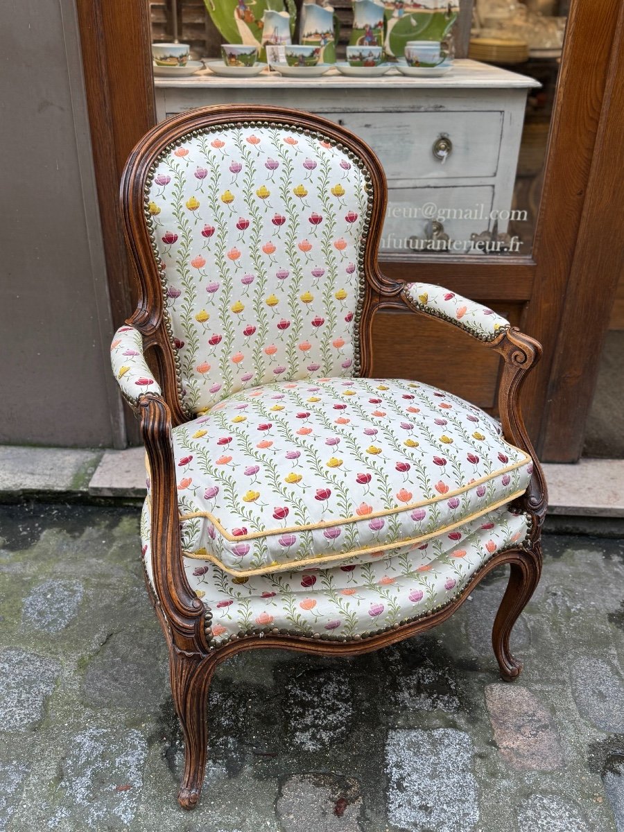 Lot Of Armchair And Sofa, Small Louis XV Bench, 19th Century, In Molded Beech-photo-3