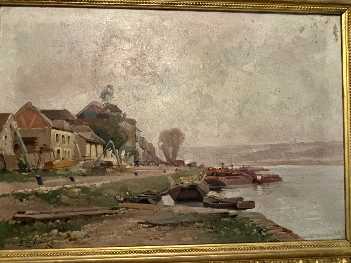 Ancien Tableau Hst Huile Sur Toile Bord De Seine De Galien Laloue Impressionniste Toile-photo-4