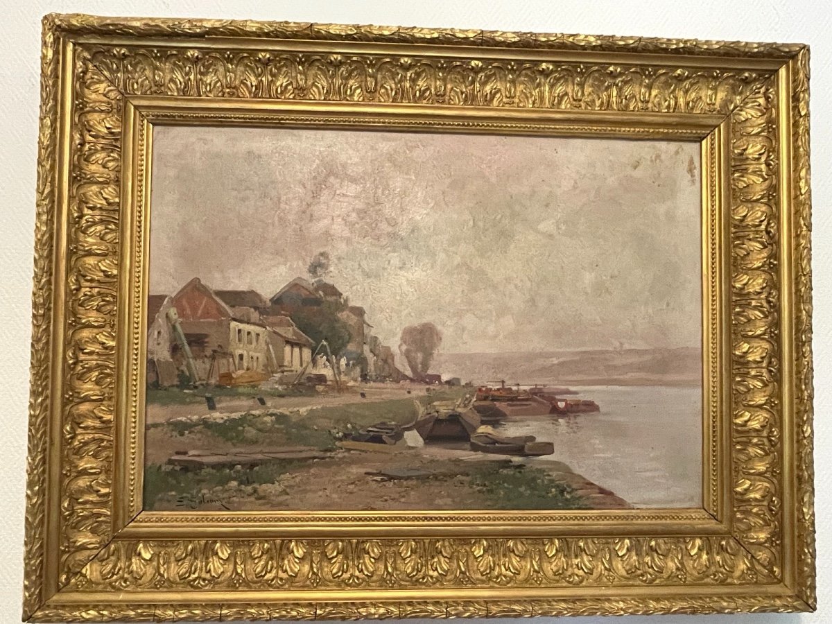 Ancien Tableau Hst Huile Sur Toile Bord De Seine De Galien Laloue Impressionniste Toile-photo-2