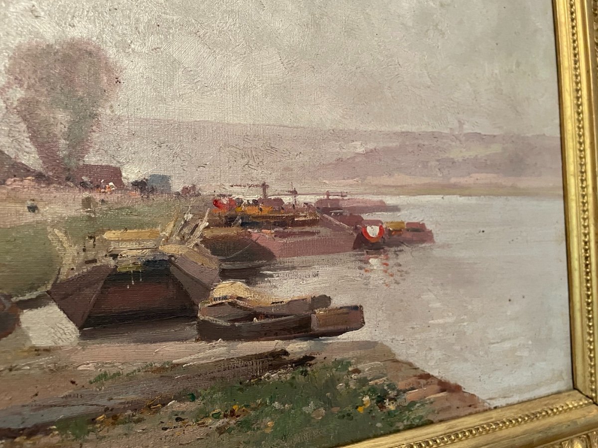 Ancien Tableau Hst Huile Sur Toile Bord De Seine De Galien Laloue Impressionniste Toile-photo-4