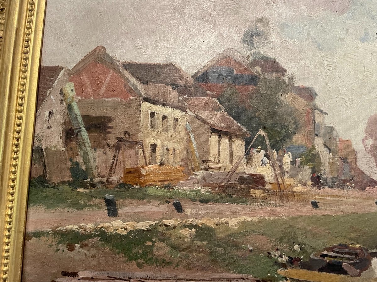 Ancien Tableau Hst Huile Sur Toile Bord De Seine De Galien Laloue Impressionniste Toile-photo-5