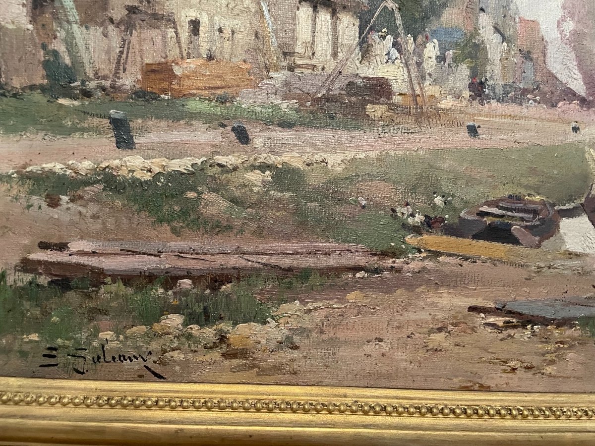 Ancien Tableau Hst Huile Sur Toile Bord De Seine De Galien Laloue Impressionniste Toile-photo-6