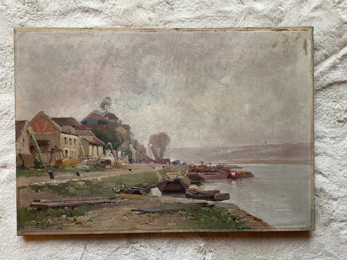 Ancien Tableau Hst Huile Sur Toile Bord De Seine De Galien Laloue Impressionniste Toile-photo-7