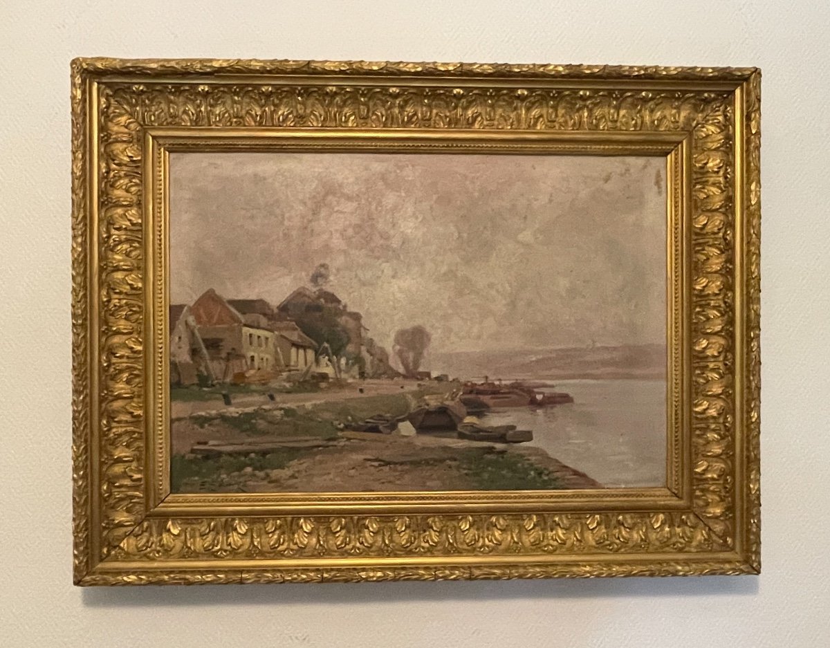 Ancien Tableau Hst Huile Sur Toile Bord De Seine De Galien Laloue Impressionniste Toile