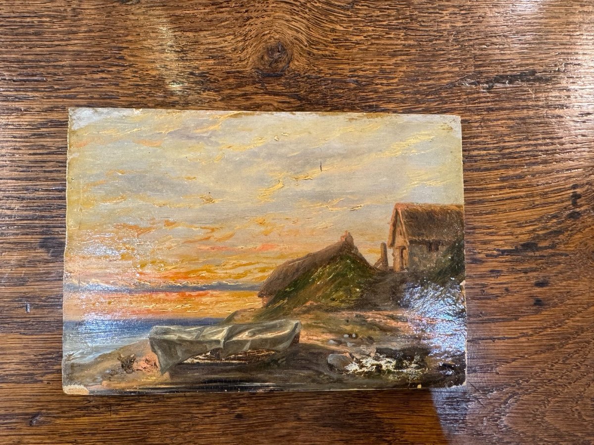 Old And Small Marine Painting Oil On Panel 19th Century Hsp -photo-2