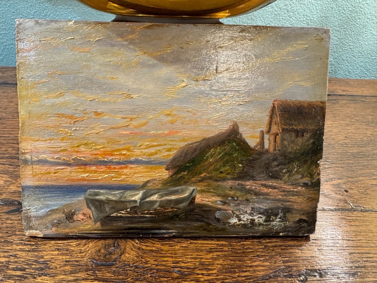 Old And Small Marine Painting Oil On Panel 19th Century Hsp -photo-3