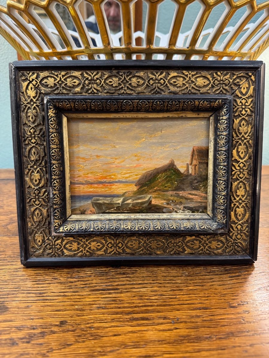 Old And Small Marine Painting Oil On Panel 19th Century Hsp -photo-2