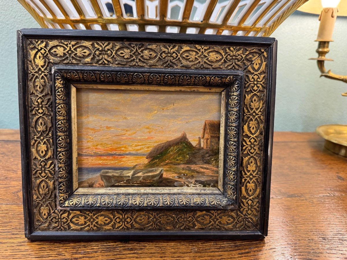 Old And Small Marine Painting Oil On Panel 19th Century Hsp -photo-3