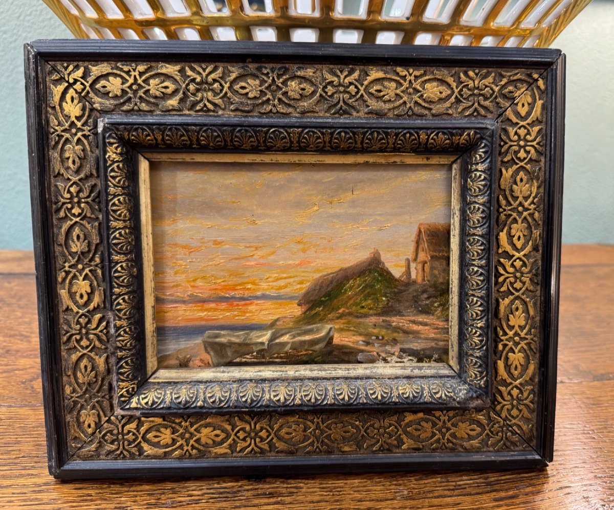 Old And Small Marine Painting Oil On Panel 19th Century Hsp 