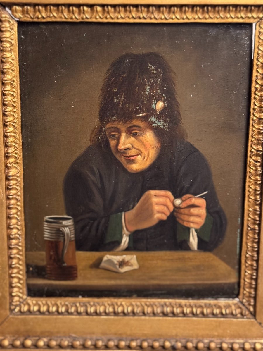 Old Small Painting Flemish School Dlg David Teniers Hsp Portrait XVIII Eme Dutch School-photo-3