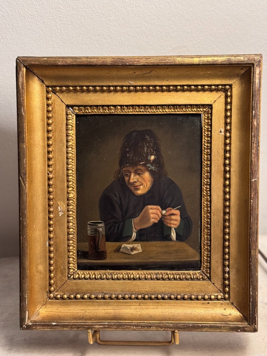 Old Small Painting Flemish School Dlg David Teniers Hsp Portrait XVIII Eme Dutch School-photo-5