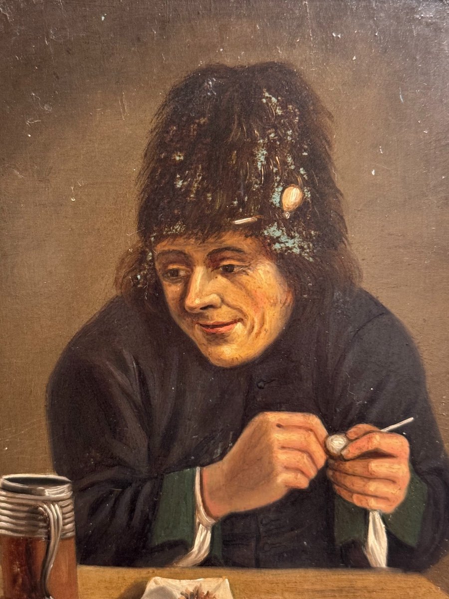 Old Small Painting Flemish School Dlg David Teniers Hsp Portrait XVIII Eme Dutch School-photo-6