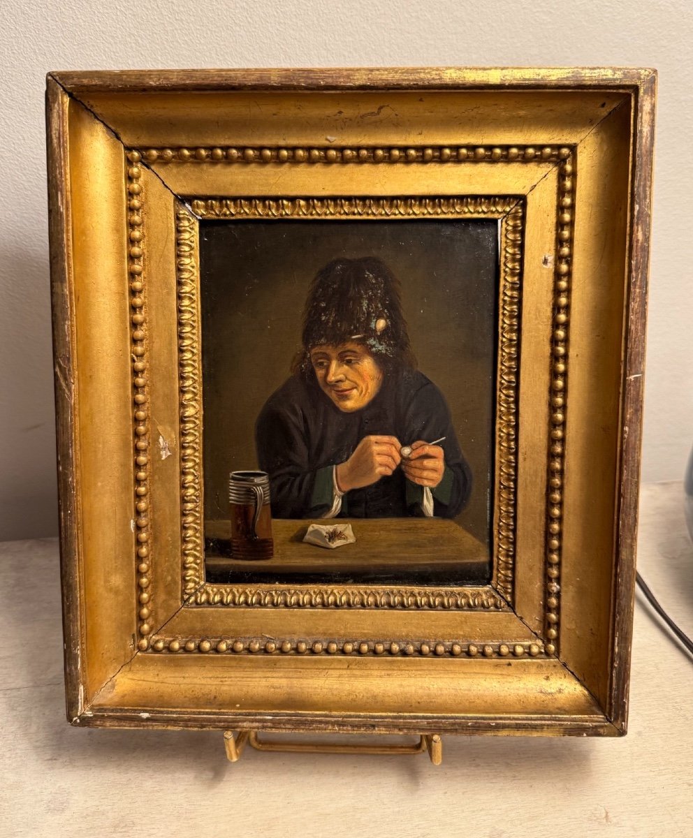 Old Small Painting Flemish School Dlg David Teniers Hsp Portrait XVIII Eme Dutch School