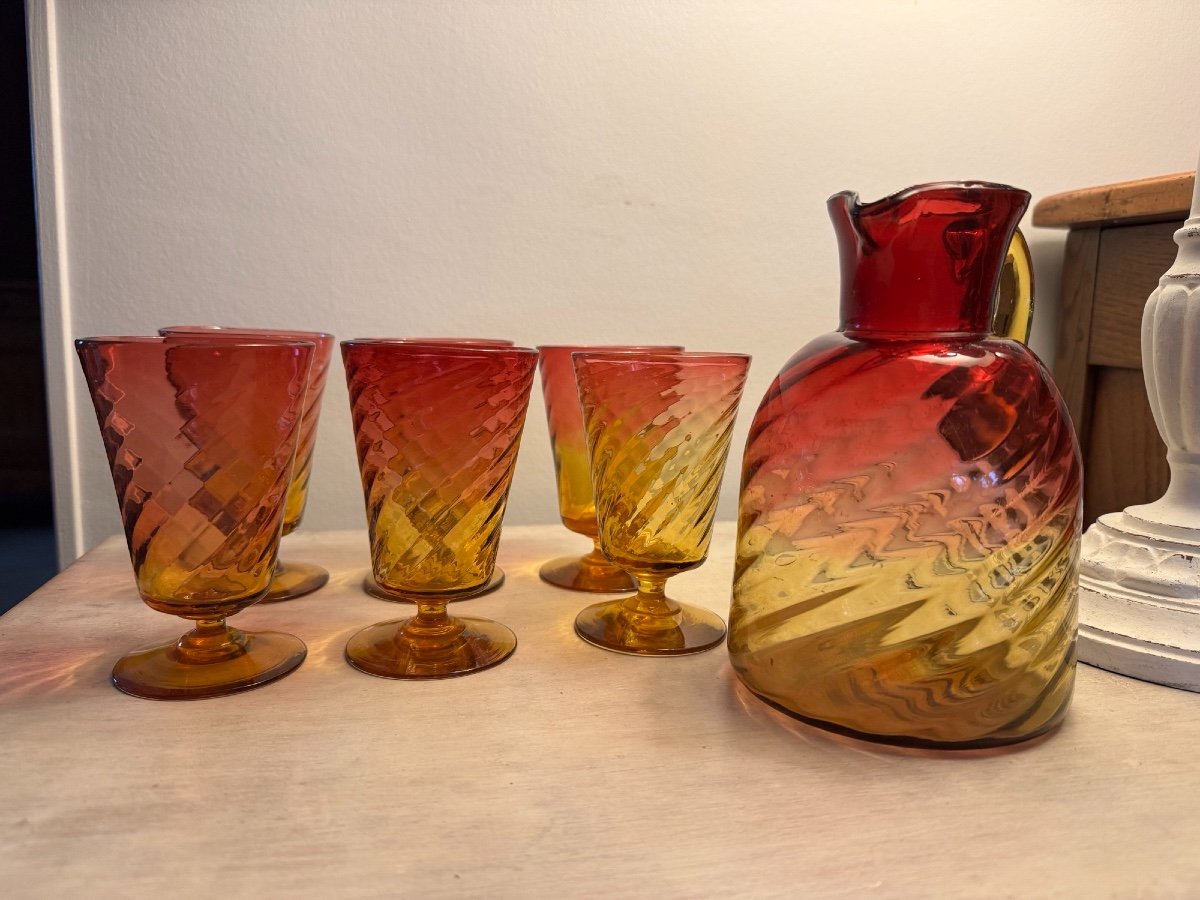 Old Orangeade Service In Gradient Glass In The Taste Of Baccarat Bamboo-photo-4