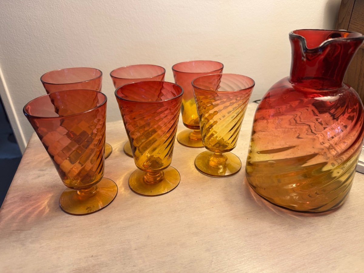 Old Orangeade Service In Gradient Glass In The Taste Of Baccarat Bamboo-photo-6