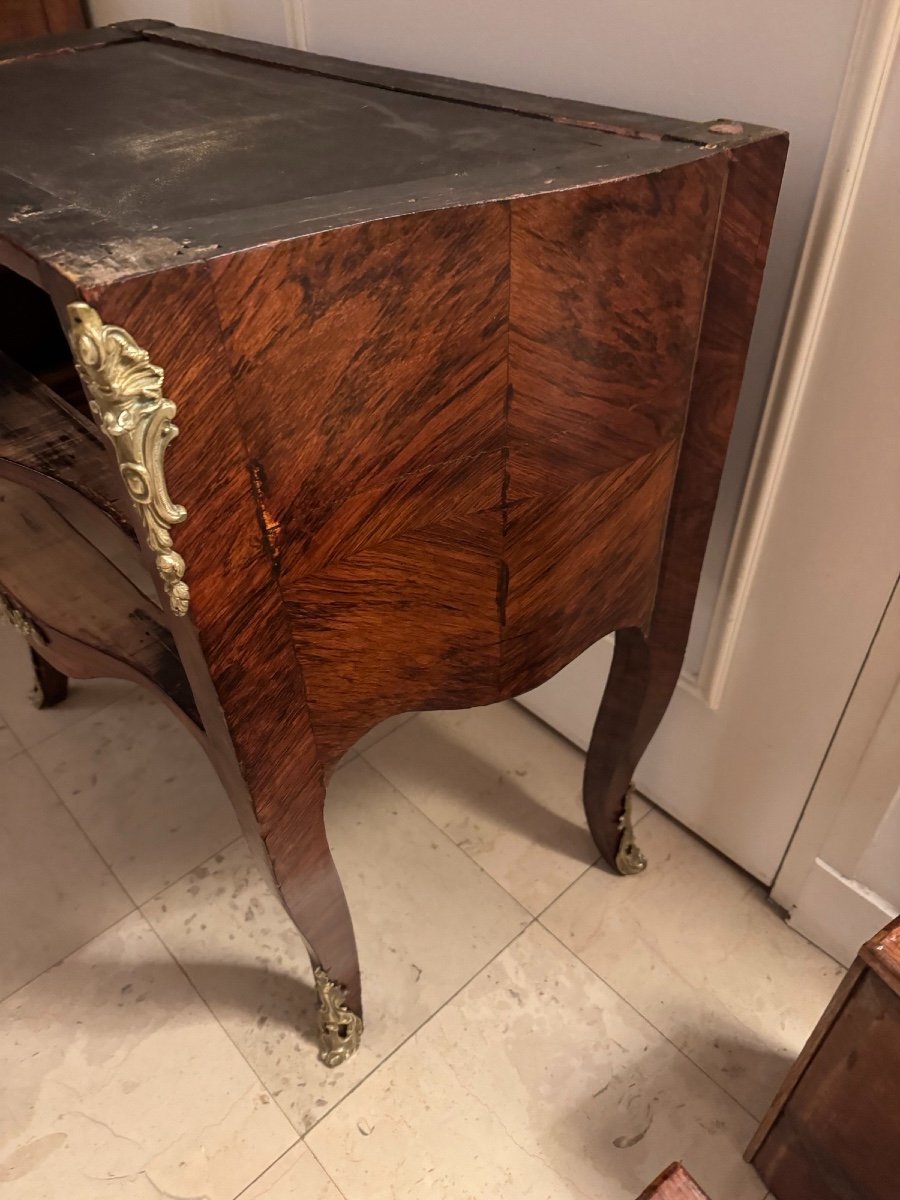 Ancienne Et Petite Commode Sauteuse Style Louis XV Epoque XIX ème Marqueterie marbre et bronze -photo-2