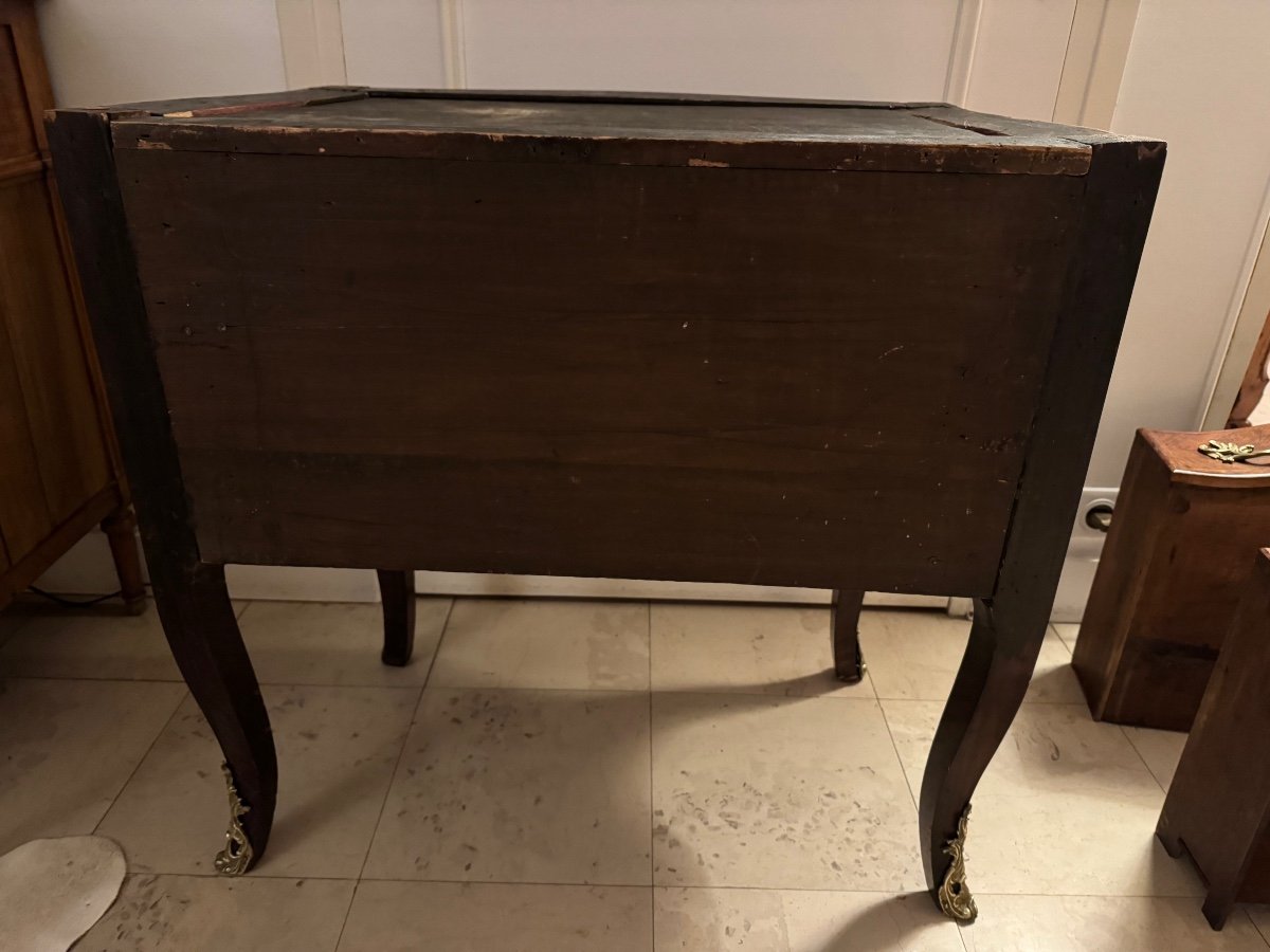 Ancienne Et Petite Commode Sauteuse Style Louis XV Epoque XIX ème Marqueterie marbre et bronze -photo-7