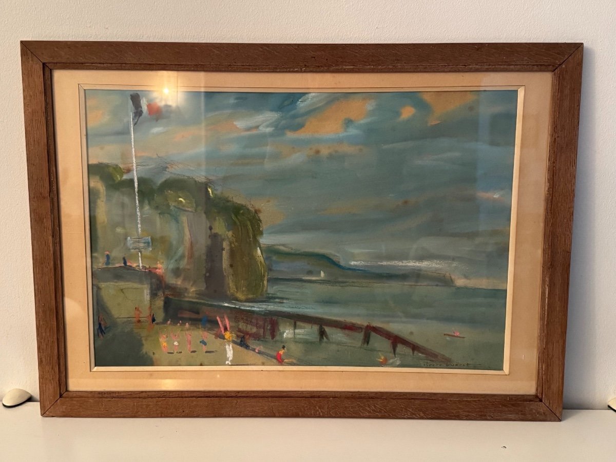 Old Pastel Painting Seaside Rouen School By Pierre Gueret Impressionist Post XX-photo-2