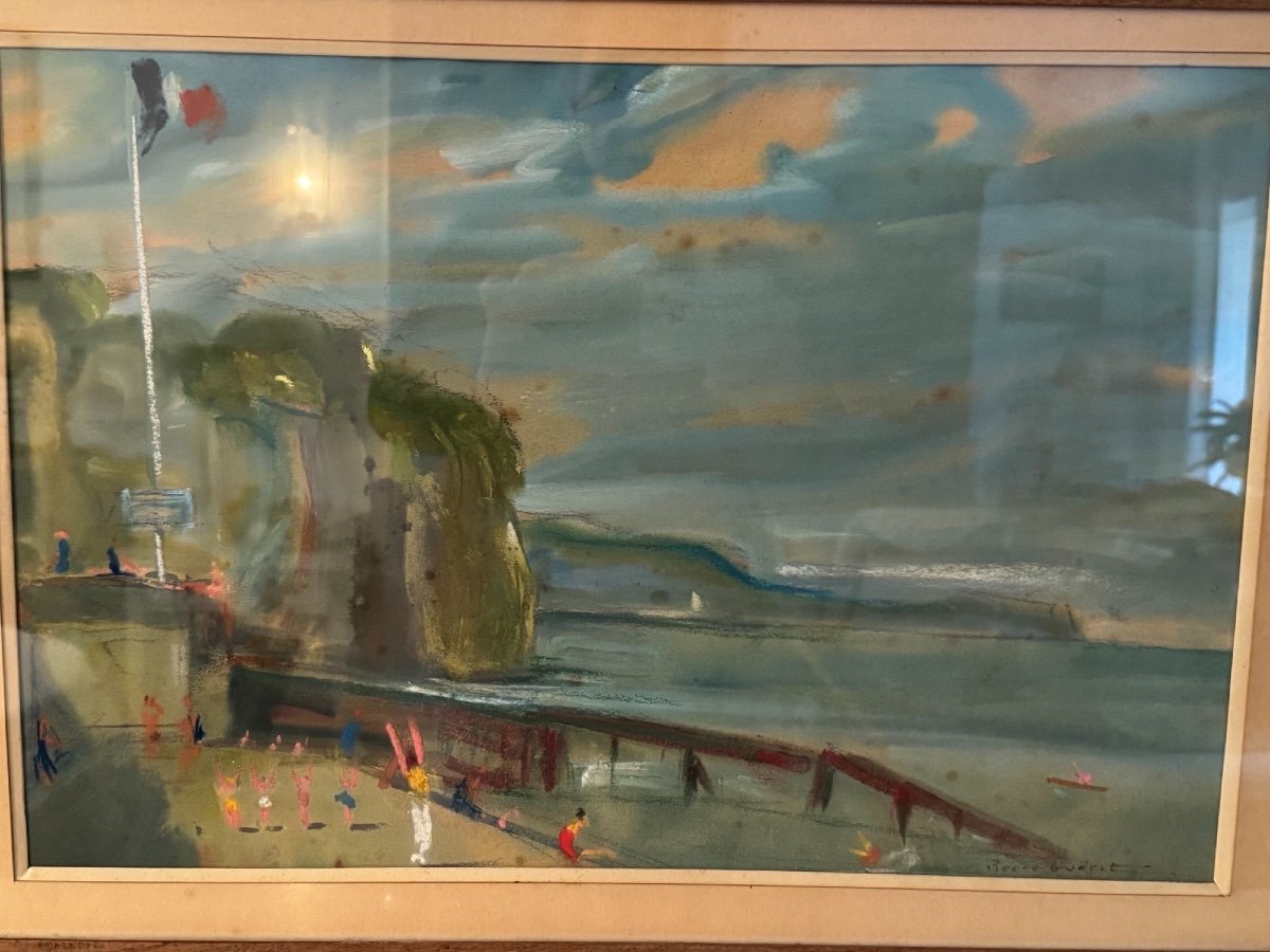 Old Pastel Painting Seaside Rouen School By Pierre Gueret Impressionist Post XX-photo-4