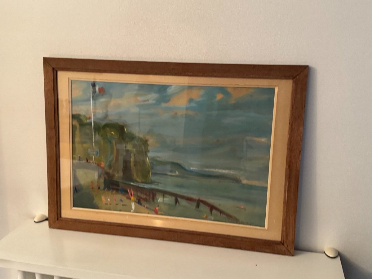 Old Pastel Painting Seaside Rouen School By Pierre Gueret Impressionist Post XX-photo-1