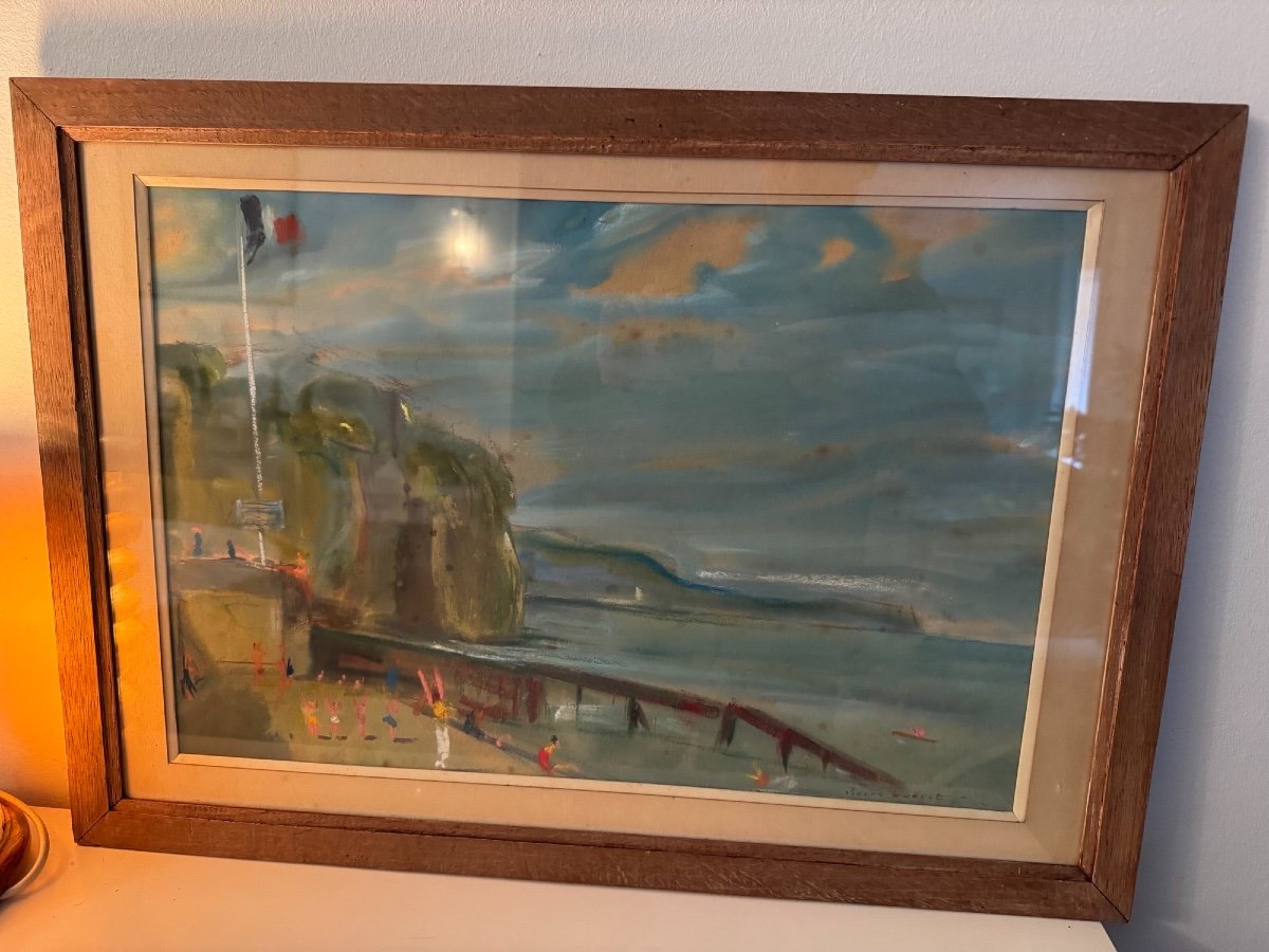 Old Pastel Painting Seaside Rouen School By Pierre Gueret Impressionist Post XX-photo-4