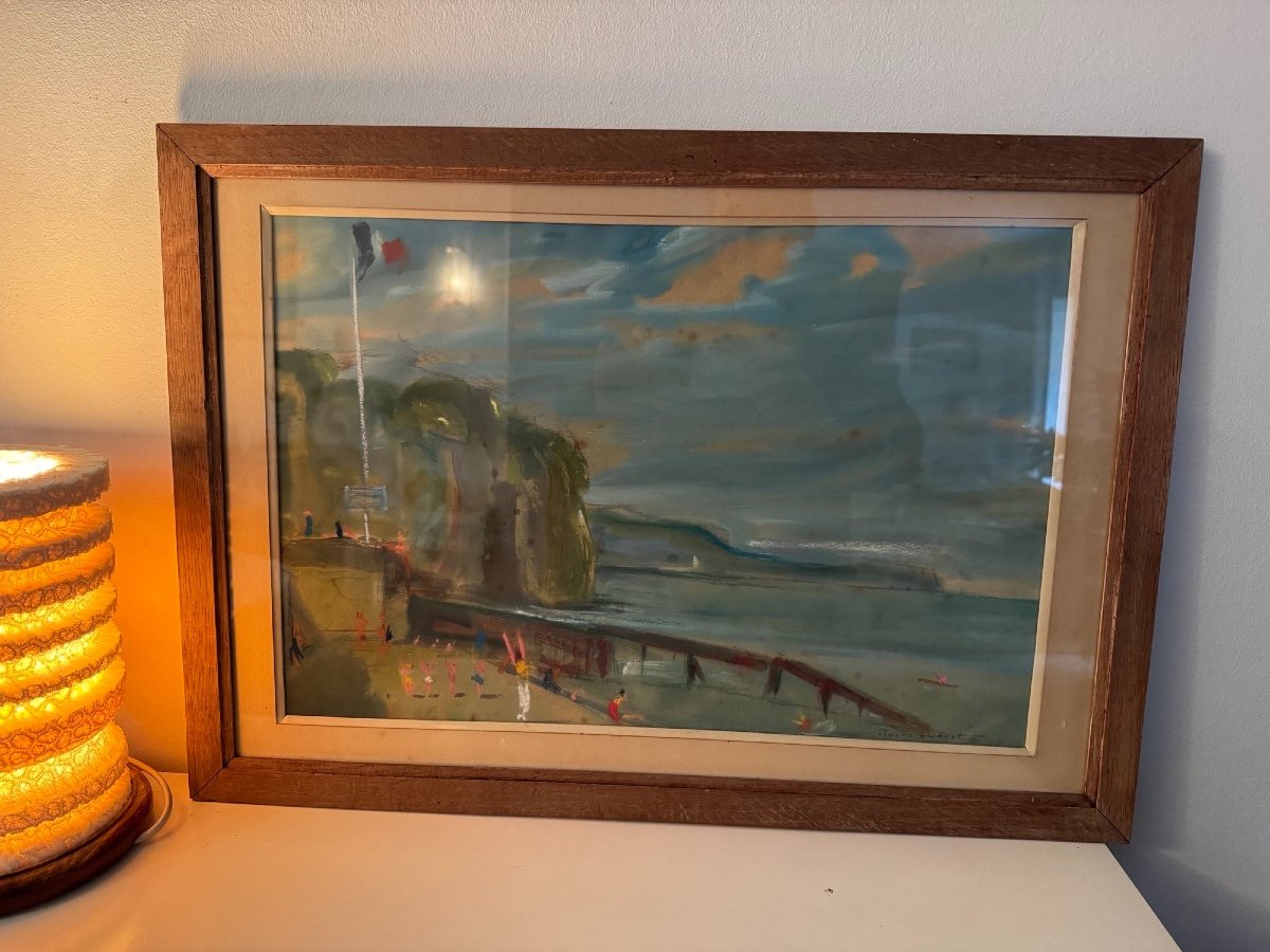 Old Pastel Painting Seaside Rouen School By Pierre Gueret Impressionist Post XX-photo-5