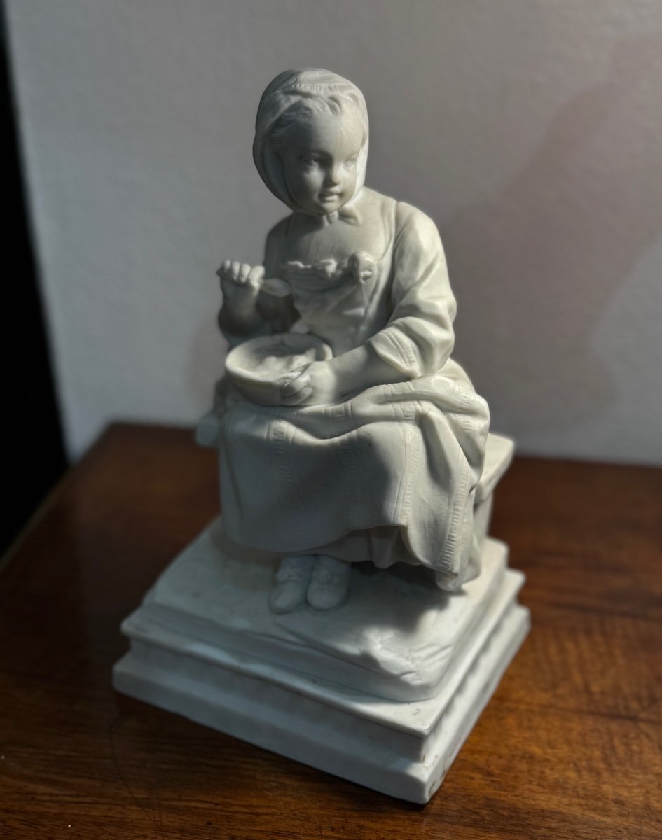 Old Porcelain Biscuit Statue, 19th Century: The Porridge Eater In The Style Of Sevres 