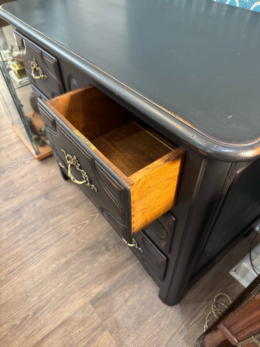 Old Small Chest Of Drawers Called Parisian Black Patinated Louis XIV Style Painted Furniture-photo-2