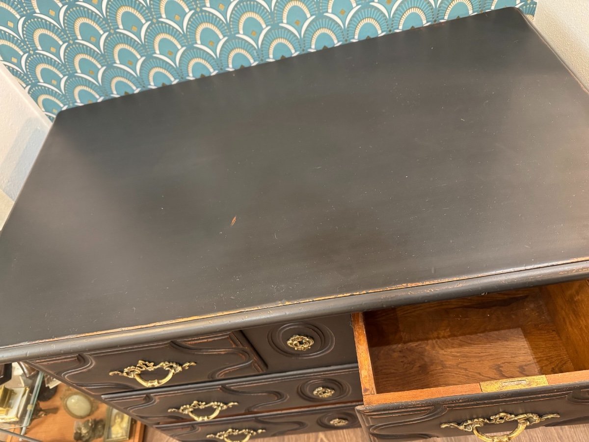 Old Small Chest Of Drawers Called Parisian Black Patinated Louis XIV Style Painted Furniture-photo-3