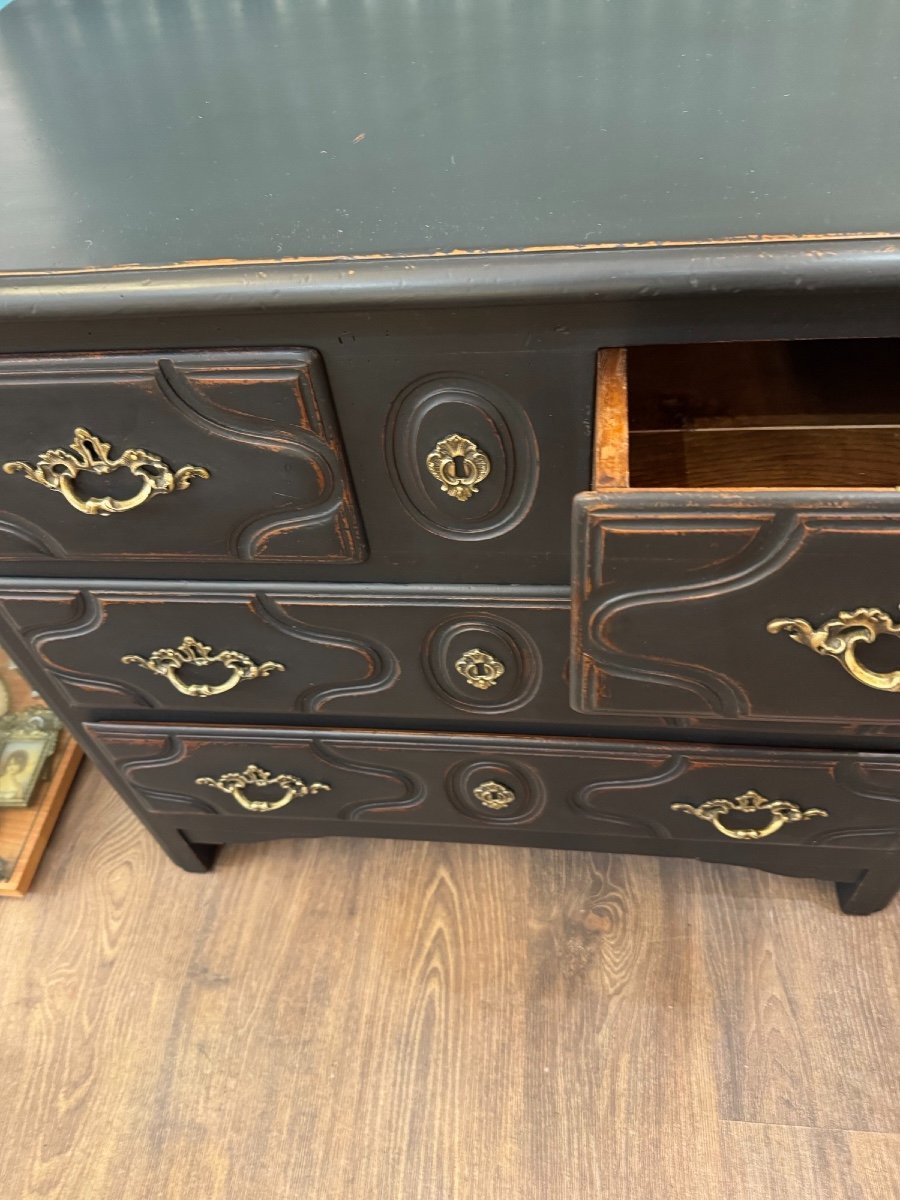 Old Small Chest Of Drawers Called Parisian Black Patinated Louis XIV Style Painted Furniture-photo-4