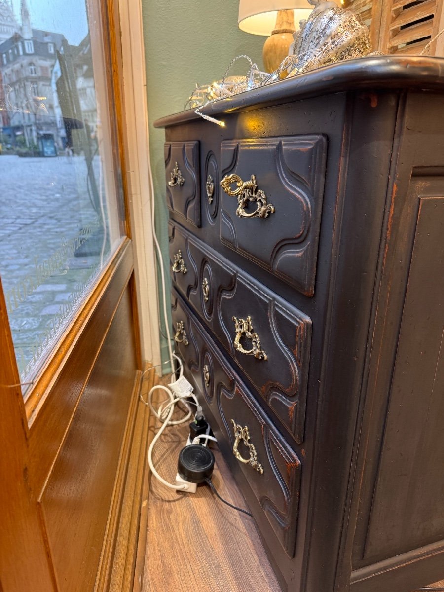 Old Small Chest Of Drawers Called Parisian Black Patinated Louis XIV Style Painted Furniture-photo-5