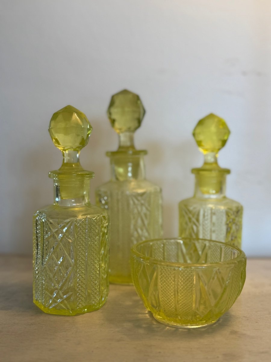 Antique Toilet Service Set, Val Saint Lambert Glass Bottles 19th Century Ouraline-photo-2