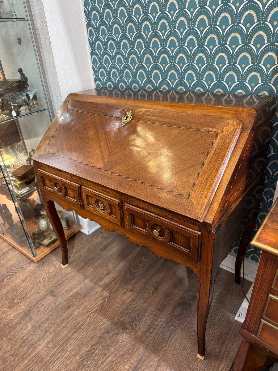 Ancien Bureau De Pente En Noyer Et Marqueterie époque Louis XV XVIII Eme Scriban, Bureau  Dame-photo-3