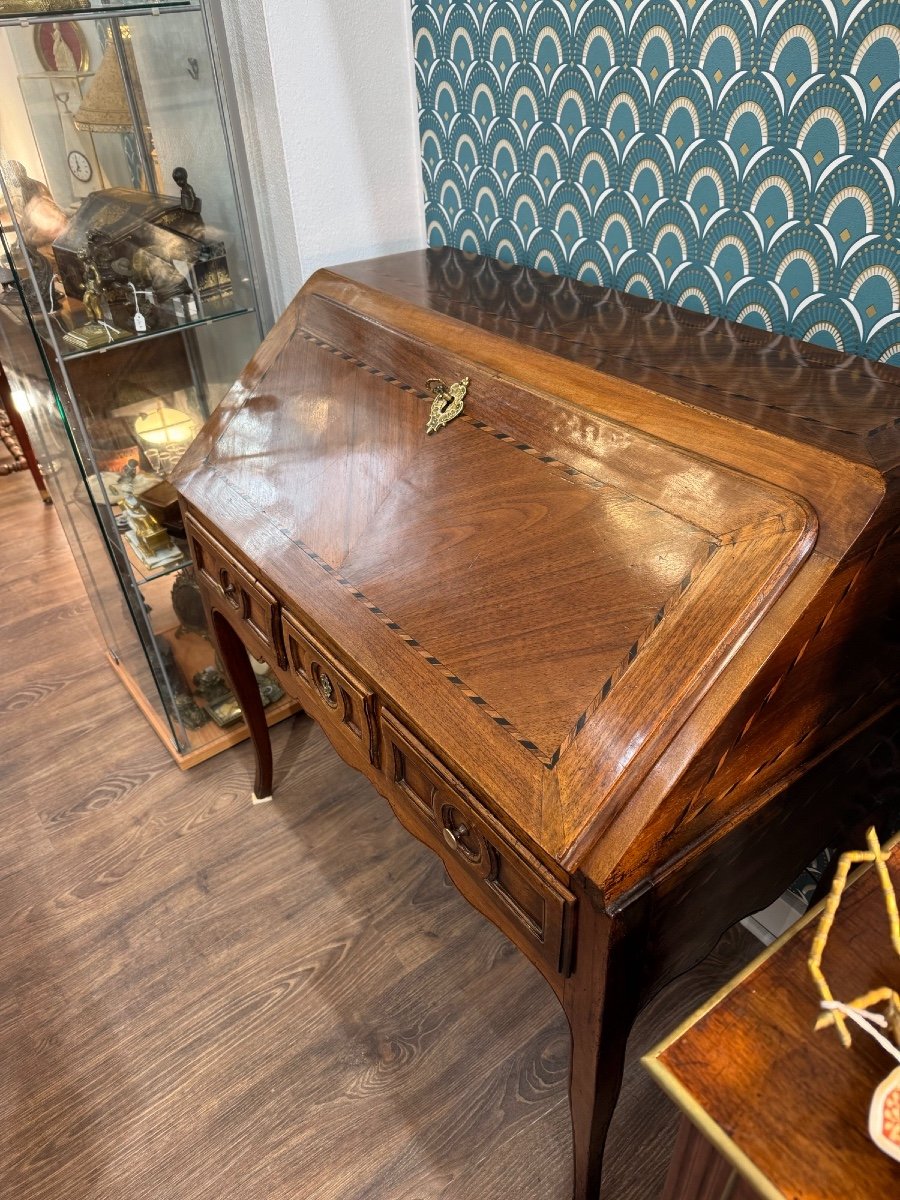 Ancien Bureau De Pente En Noyer Et Marqueterie époque Louis XV XVIII Eme Scriban, Bureau  Dame-photo-4