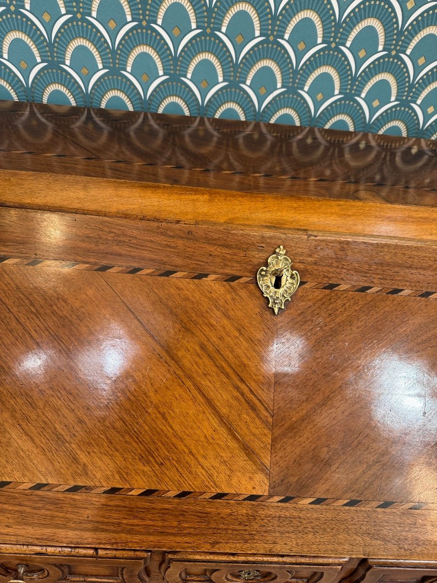 Ancien Bureau De Pente En Noyer Et Marqueterie époque Louis XV XVIII Eme Scriban, Bureau  Dame-photo-2