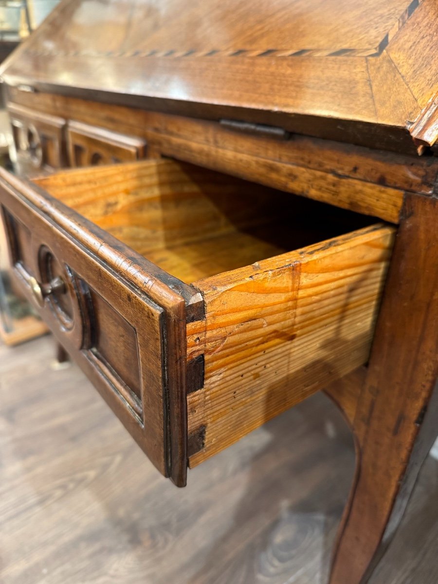 Ancien Bureau De Pente En Noyer Et Marqueterie époque Louis XV XVIII Eme Scriban, Bureau  Dame-photo-3