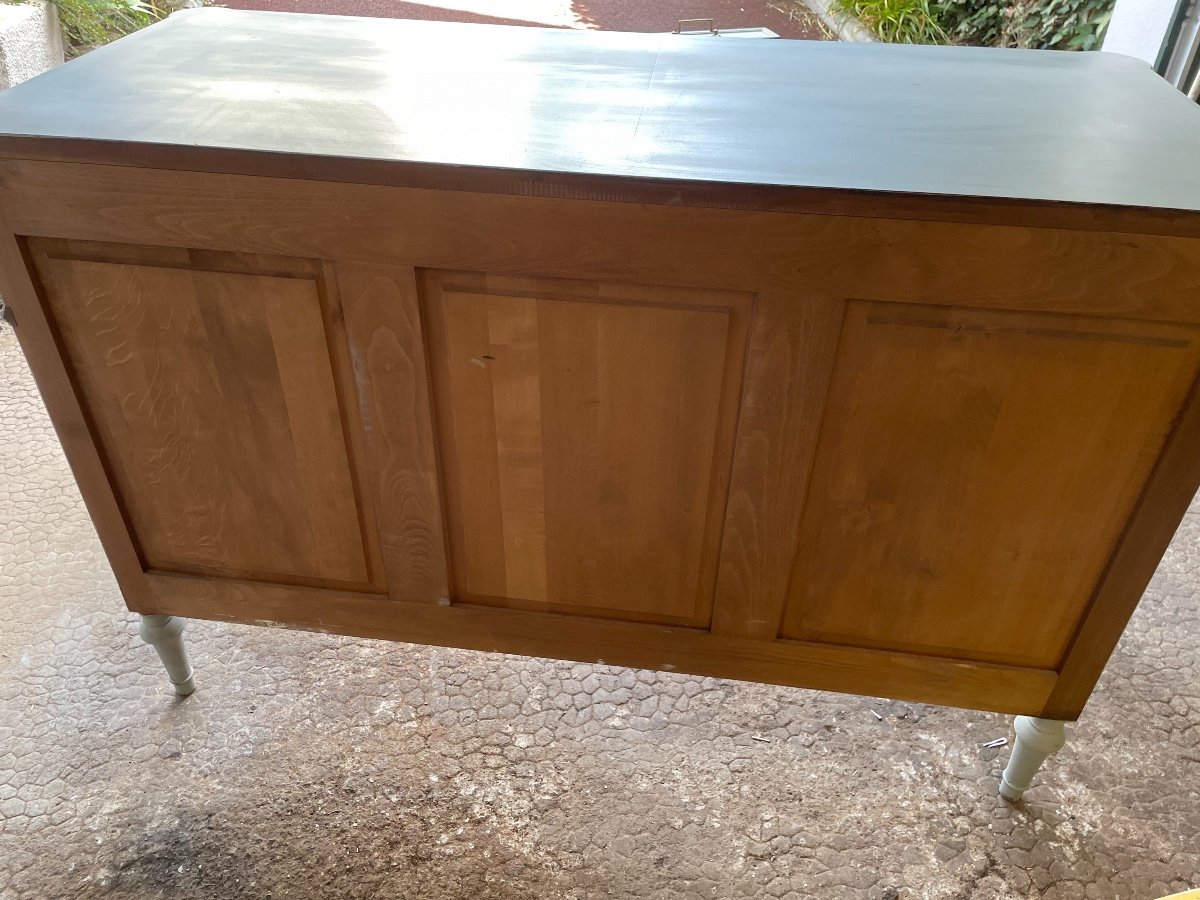 Old Louis XVI Style Chest Of Drawers With Grey Patina And White Retouching-photo-5