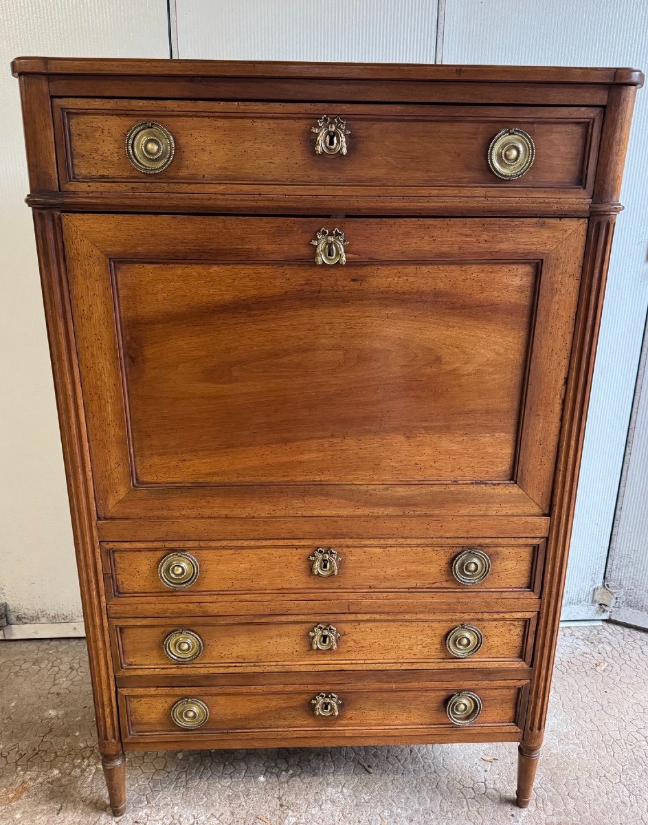 Old Louis XVI Walnut Secretary, 18th Century, Circa 1780