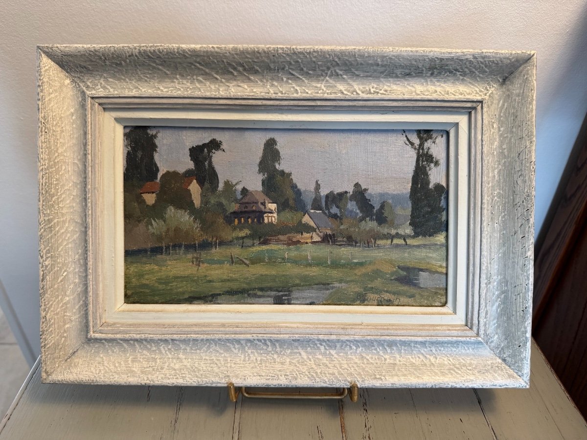 Old Small Painting By Bernard Jourdain, Rouen School Oil Panel 20th Century Impressionist-photo-2