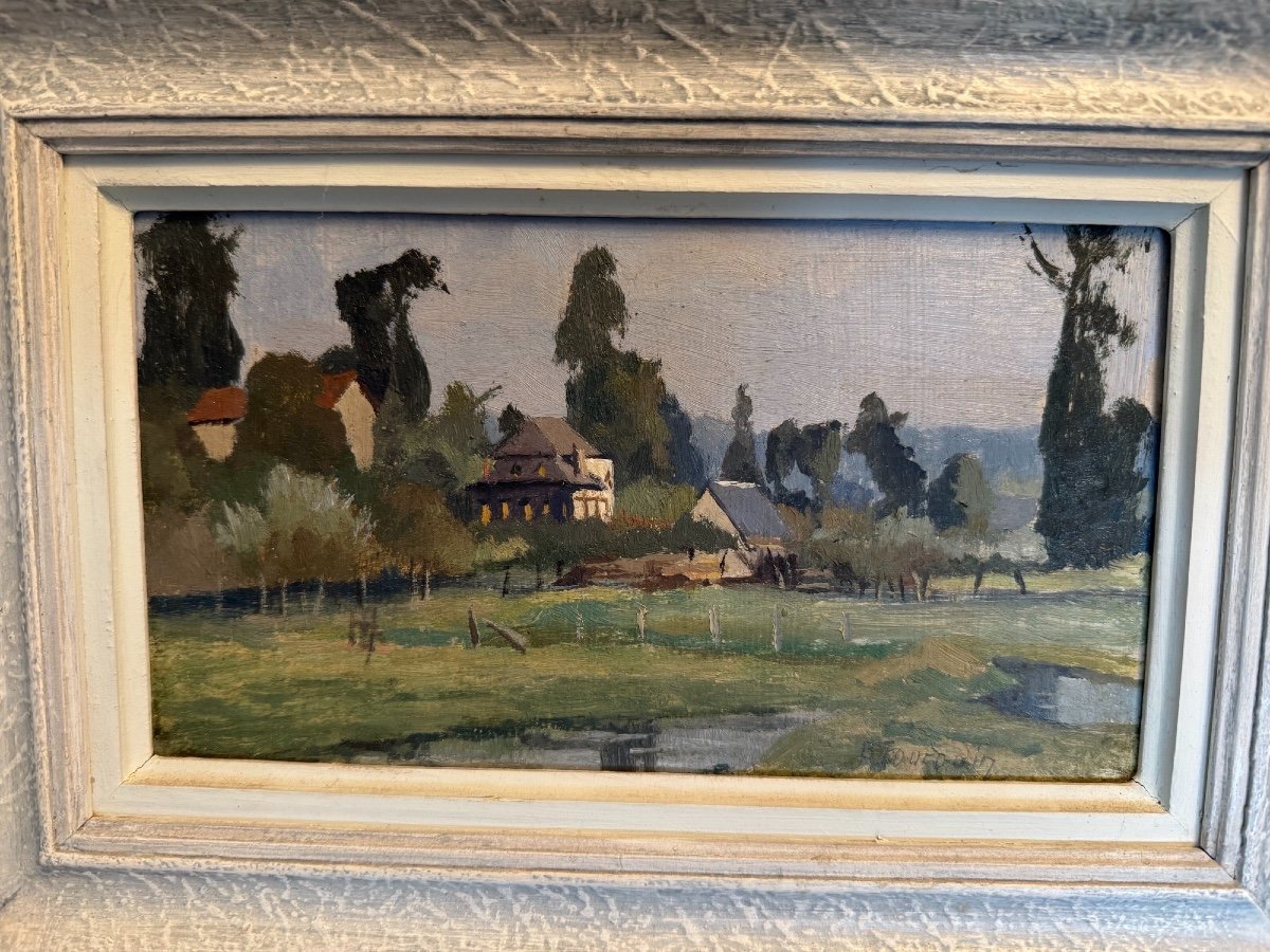 Old Small Painting By Bernard Jourdain, Rouen School Oil Panel 20th Century Impressionist-photo-3