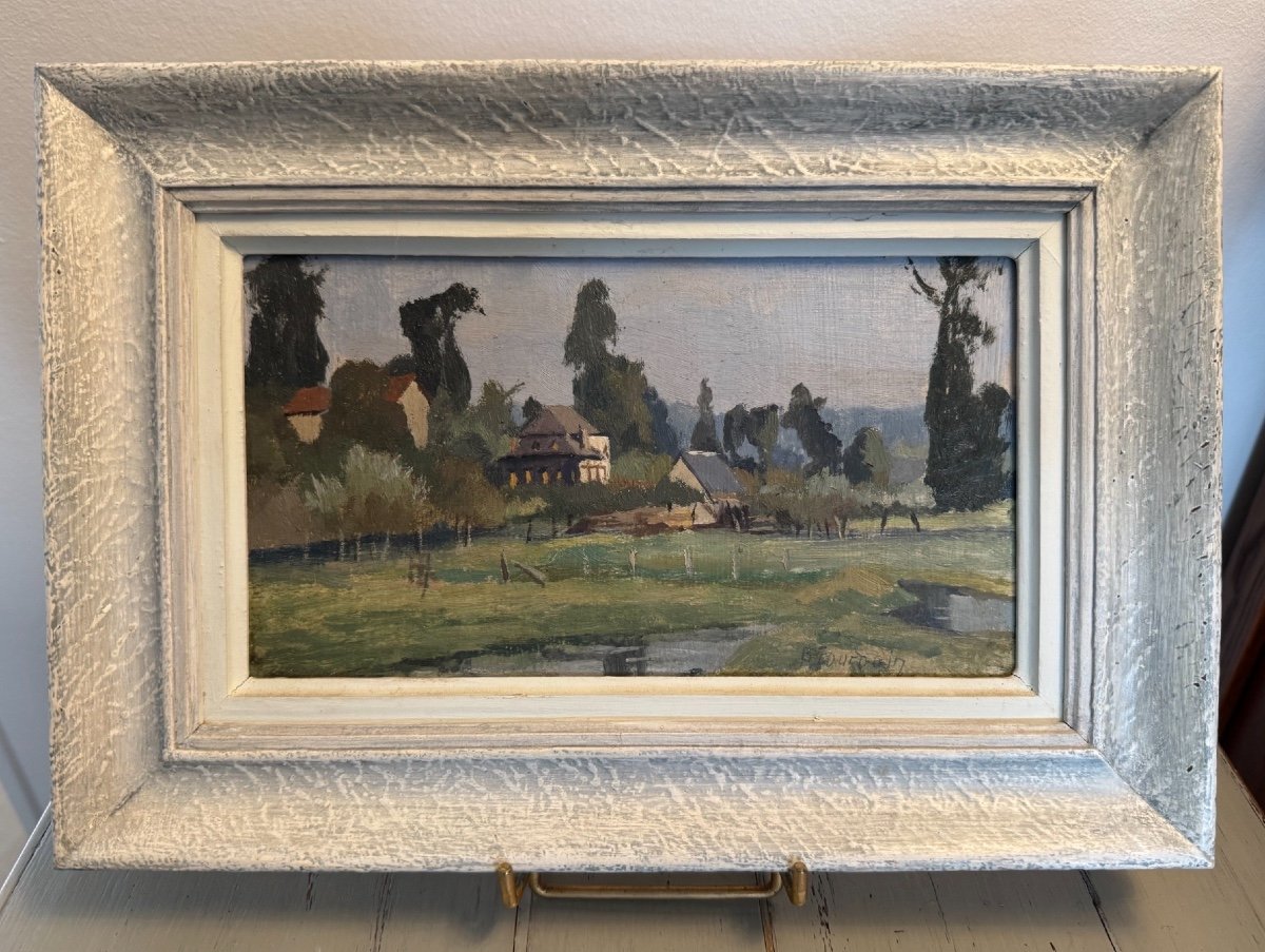 Old Small Painting By Bernard Jourdain, Rouen School Oil Panel 20th Century Impressionist