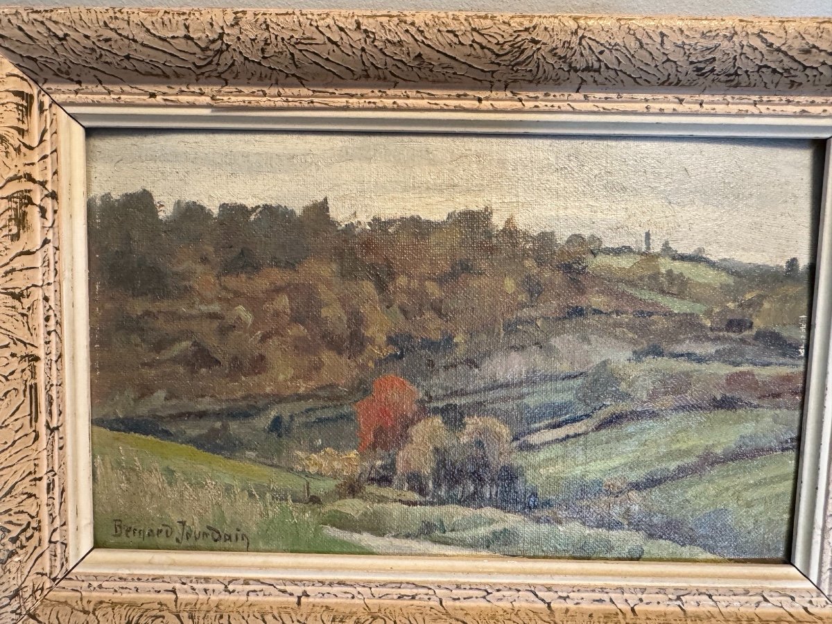 Ancien Petit Tableau Par Bernard Jourdain , école De Rouen Huile Toile XX ème Impressionniste 1-photo-2