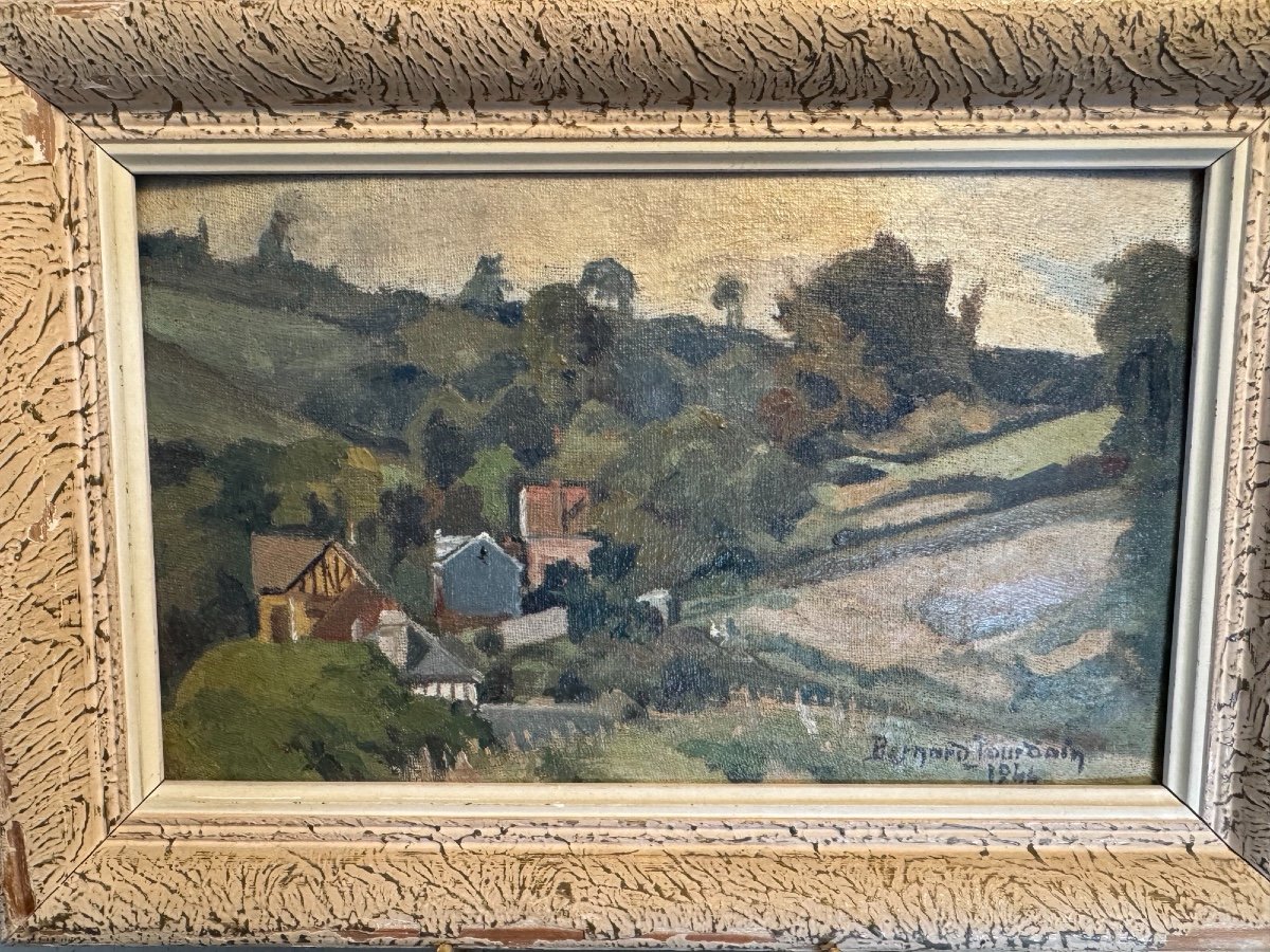 Ancien Petit Tableau Par Bernard Jourdain , école De Rouen Huile Toile XX ème Impressionniste 2-photo-2