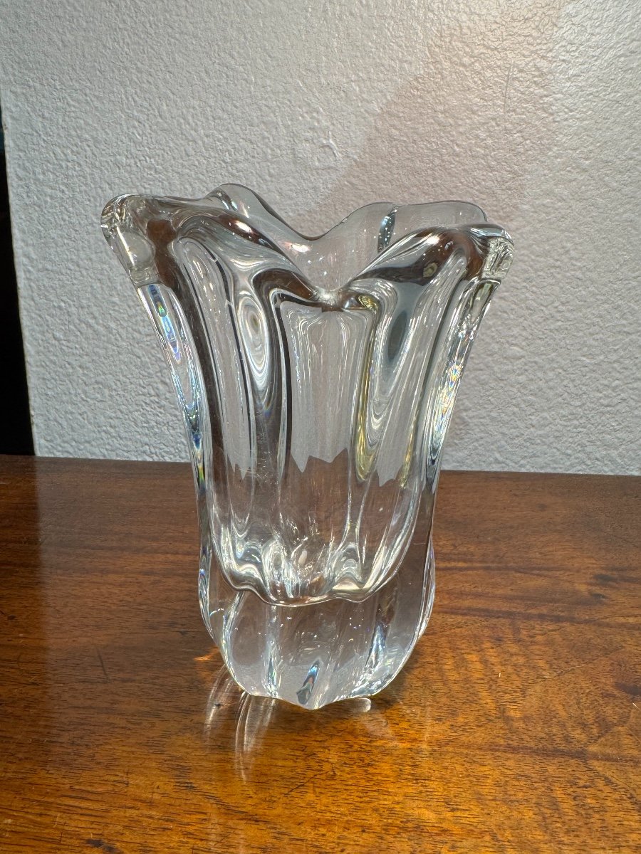 Antique Small Baccarat Crystal Vase, Wave Shaped, Mid 20th Century -photo-2