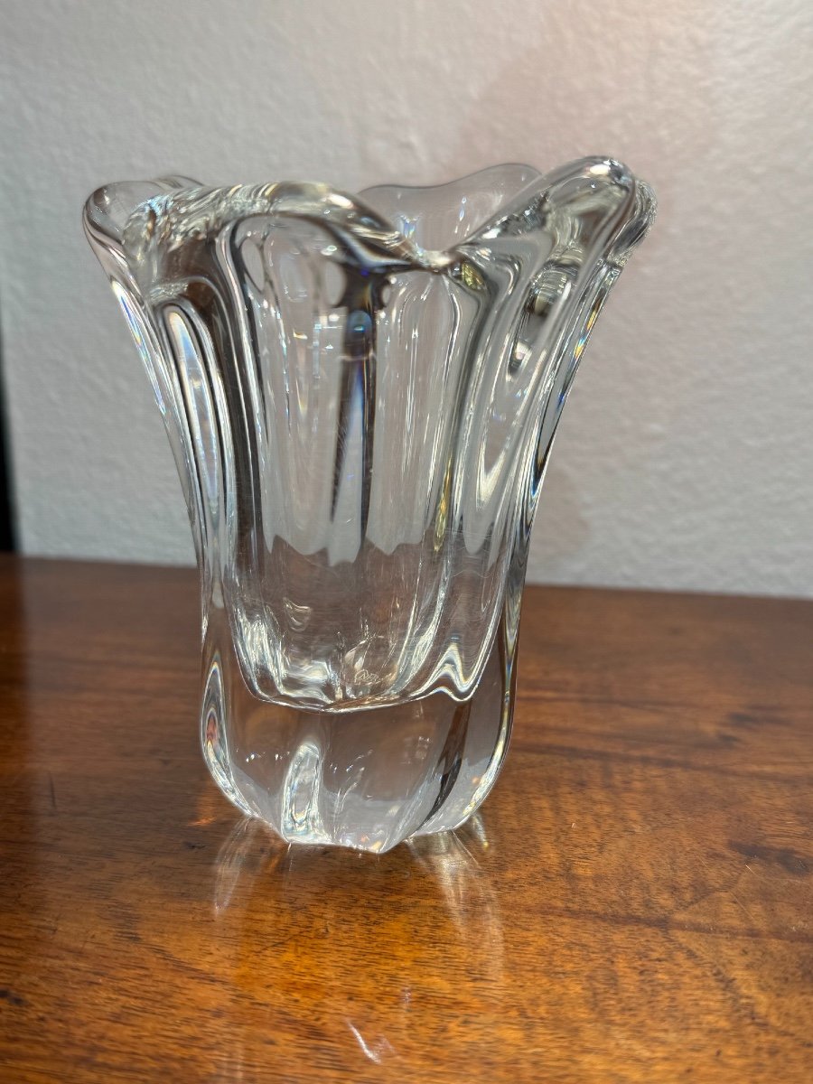 Antique Small Baccarat Crystal Vase, Wave Shaped, Mid 20th Century -photo-3