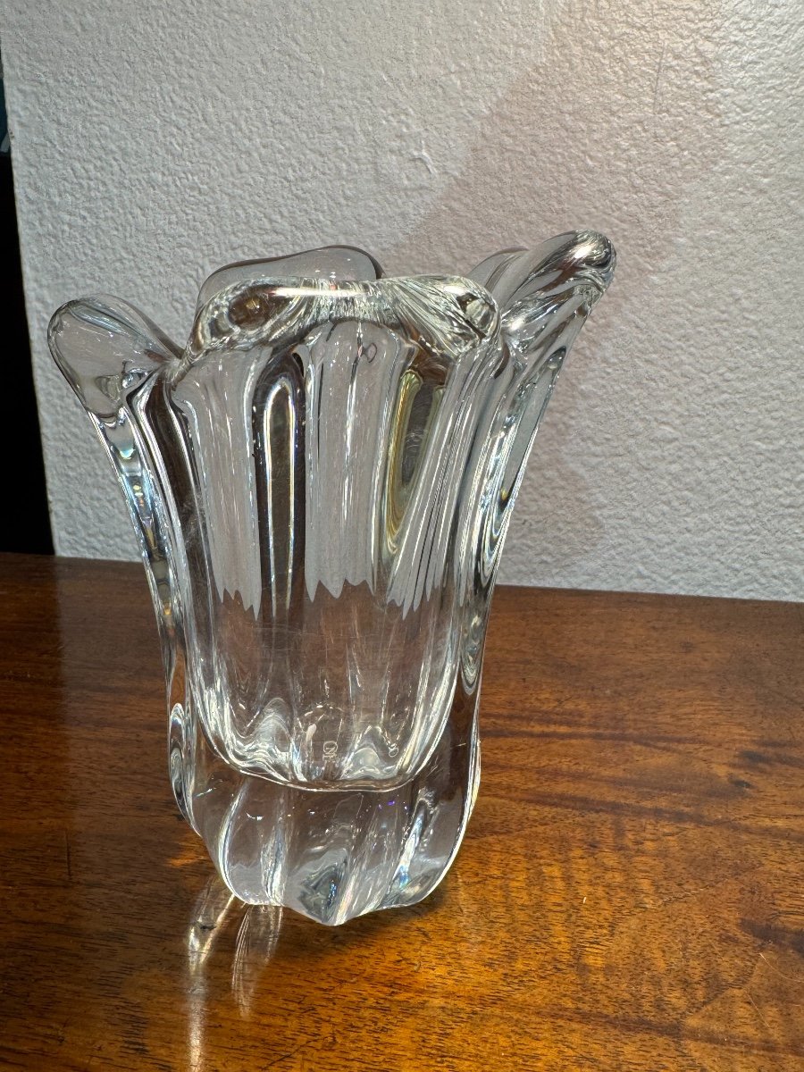 Antique Small Baccarat Crystal Vase, Wave Shaped, Mid 20th Century -photo-4