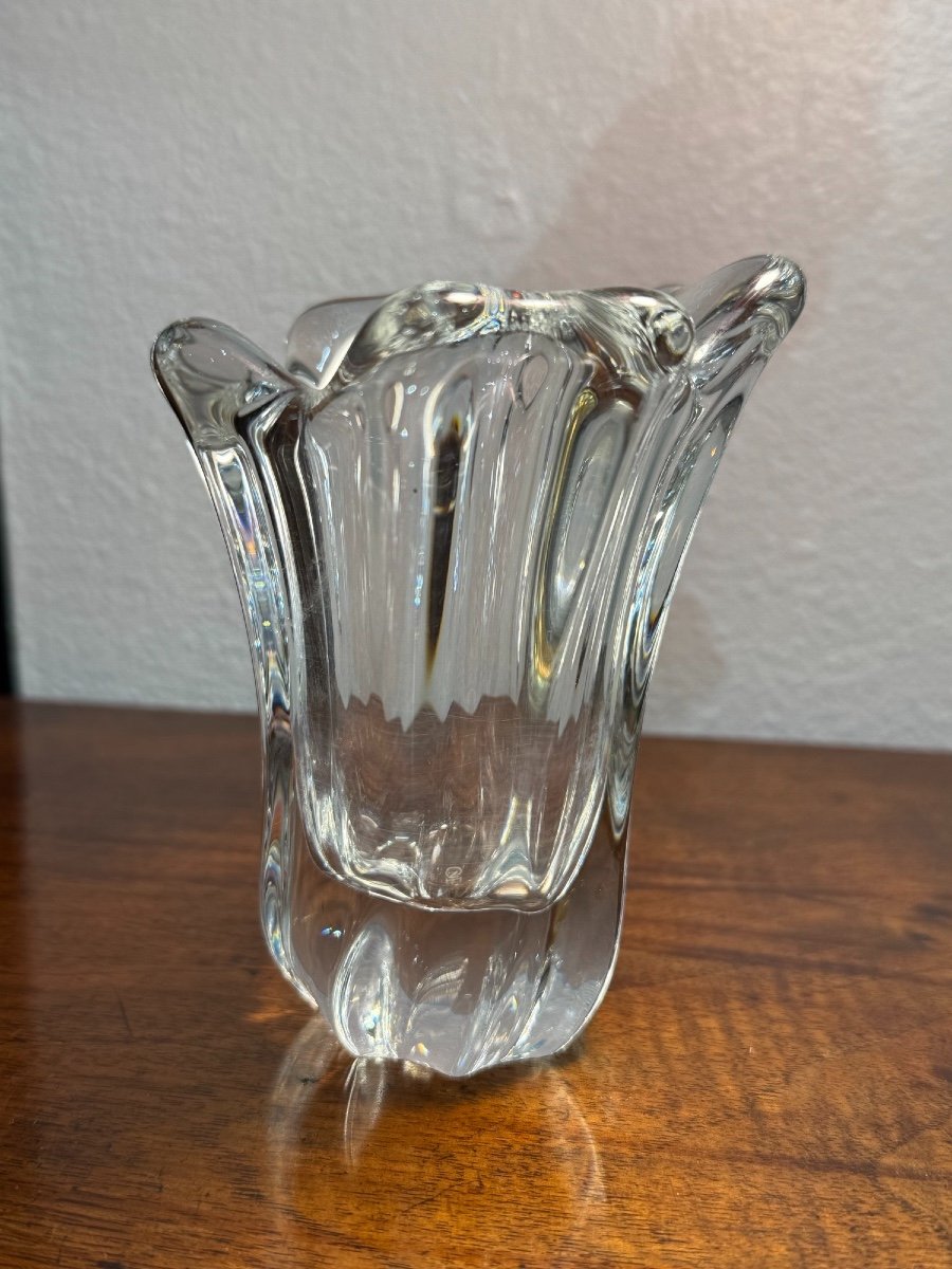 Antique Small Baccarat Crystal Vase, Wave Shaped, Mid 20th Century -photo-4