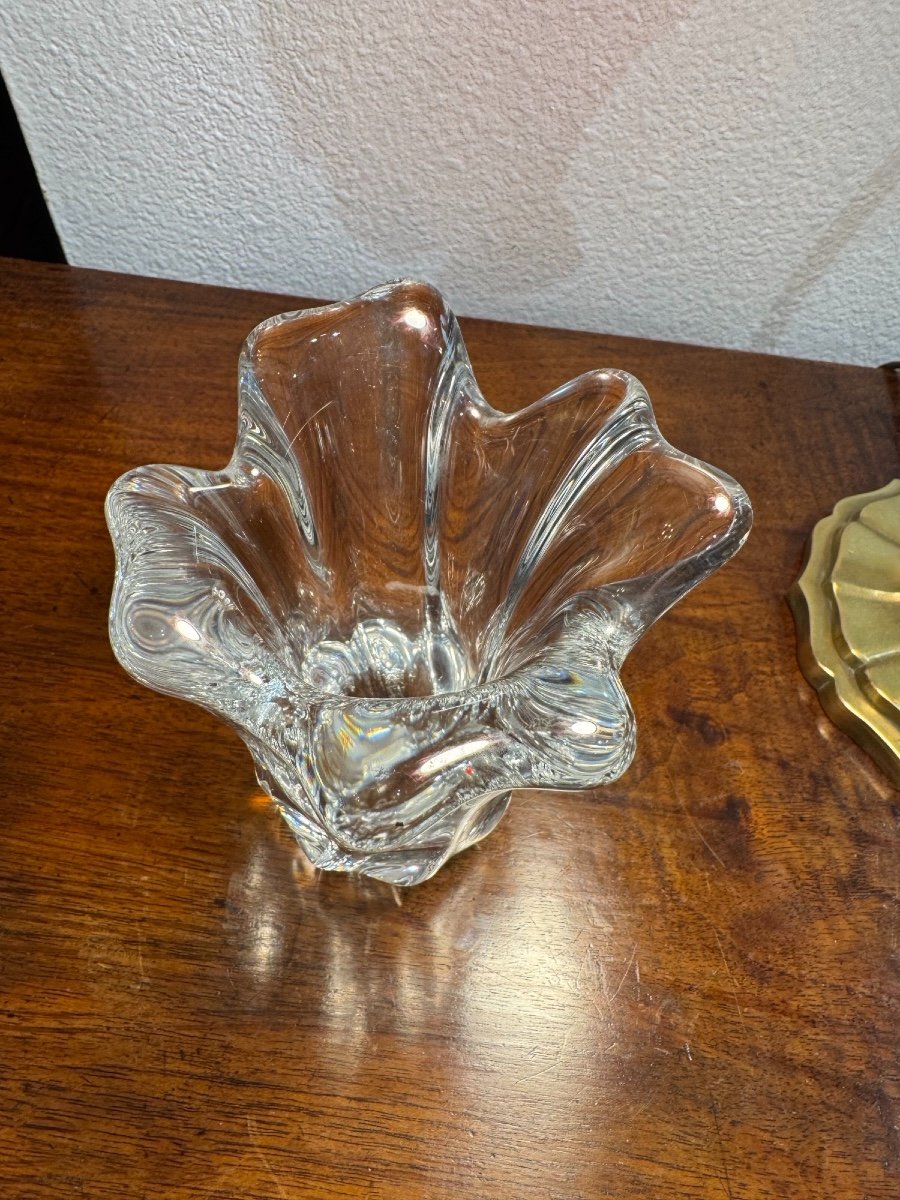 Antique Small Baccarat Crystal Vase, Wave Shaped, Mid 20th Century -photo-5