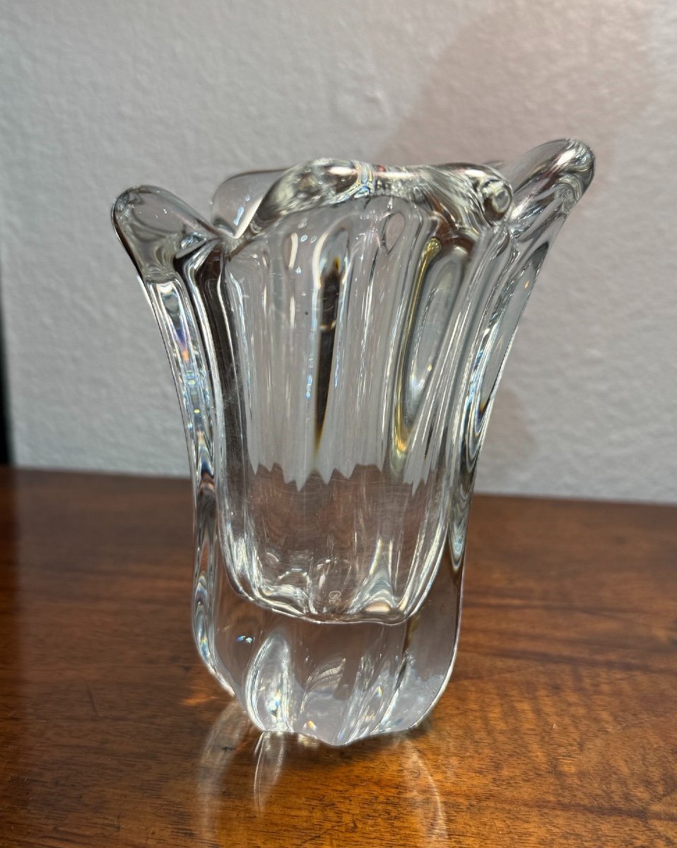 Antique Small Baccarat Crystal Vase, Wave Shaped, Mid 20th Century 