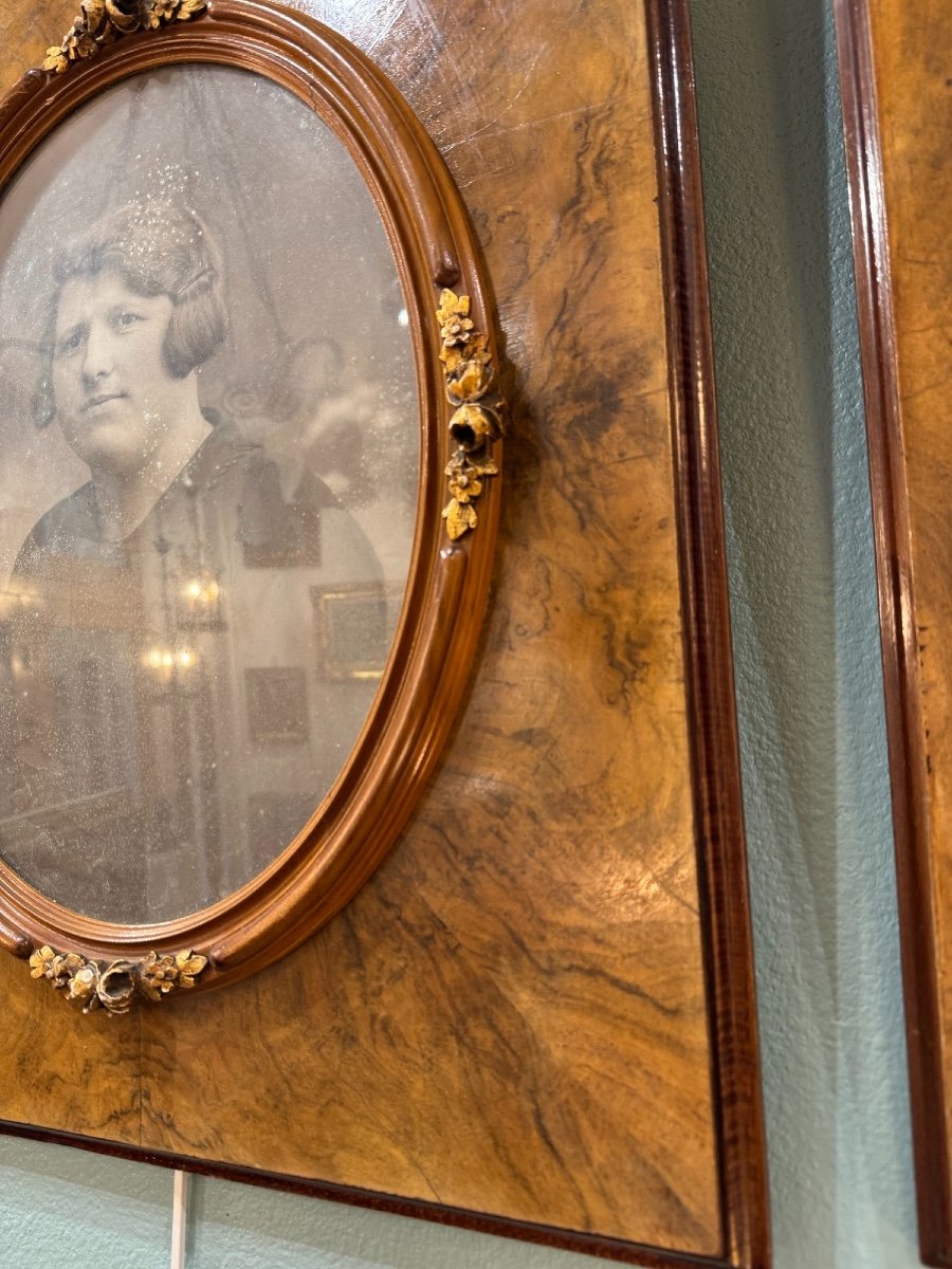 Old Pair Of 20th Century Art Nouveau Portrait Frames Walnut Veneer, Portrait Frame-photo-4